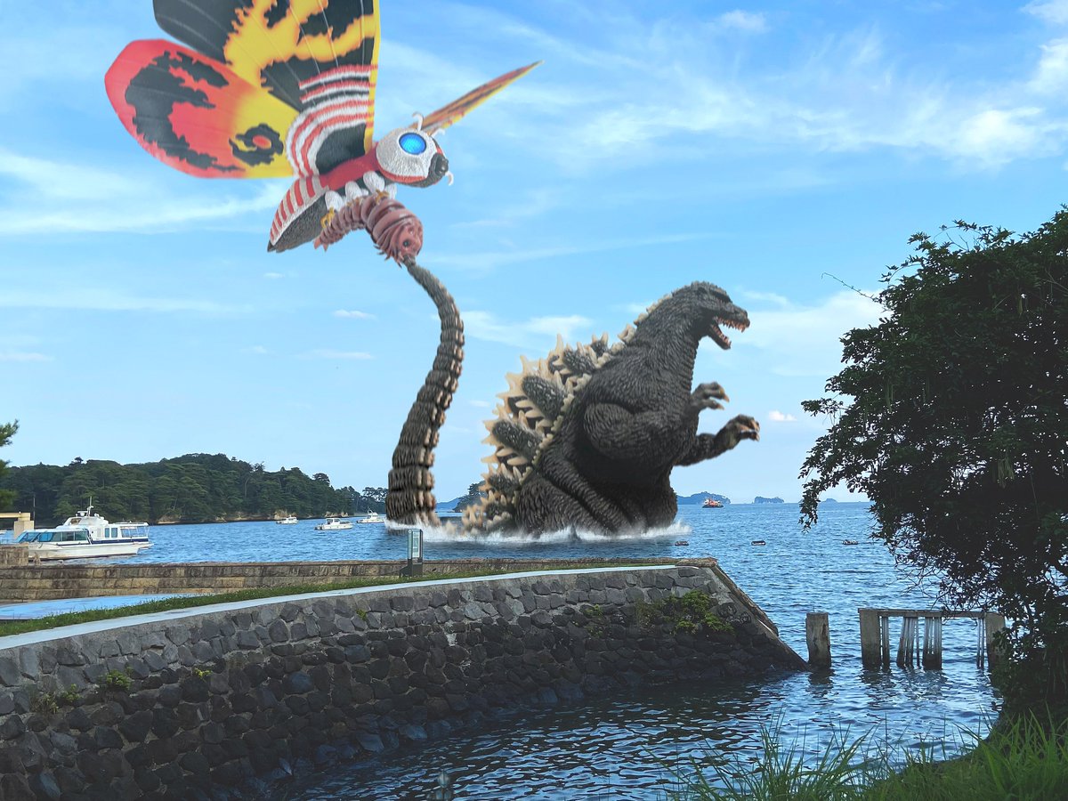 daikaizyuphoton's tweet image. 子モスラ、海にてゴジラで水遊び🌊
#海の日