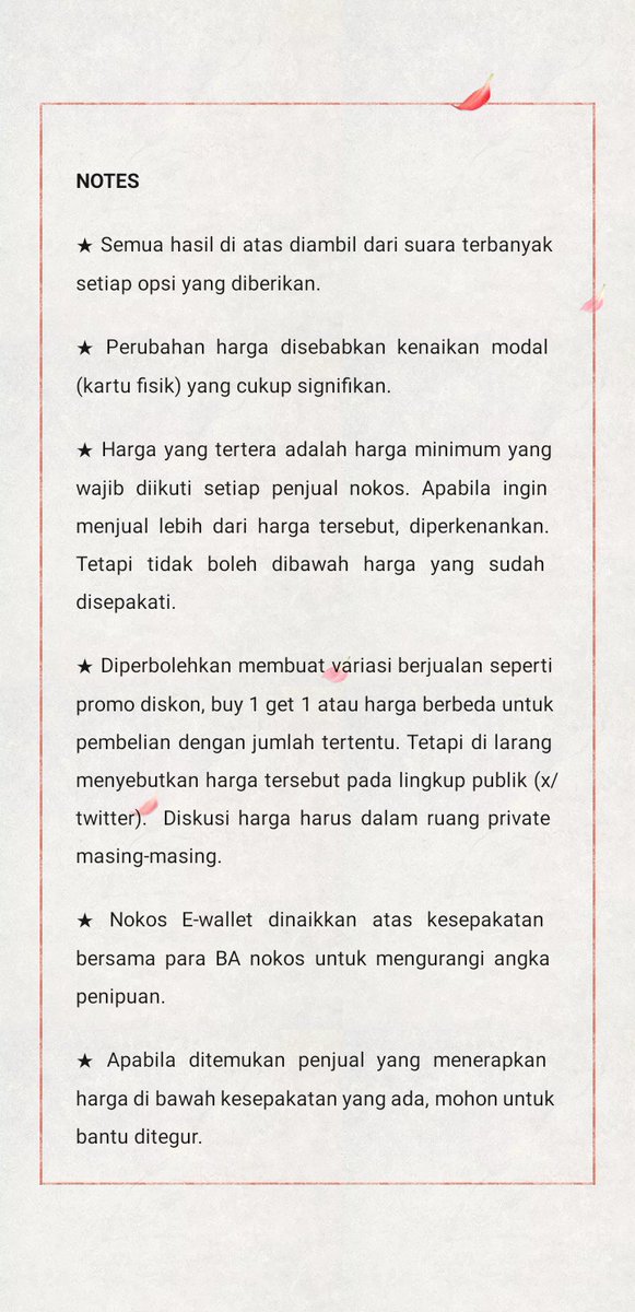 policinokos's tweet image. [HELP RT/REPOST]

❗Announcement ❗

Telah dilakukan diskusi untuk kesepakatan harga nokos minimum dengan 65 rekan BA nokos. Hasil harga terlampir pada gambar berikut &amp;amp; berlaku mulai 21 Juli 2025. Akan ada teguran keras bagi seller yang menjatuhkan harga pasaran. 

#zonauang