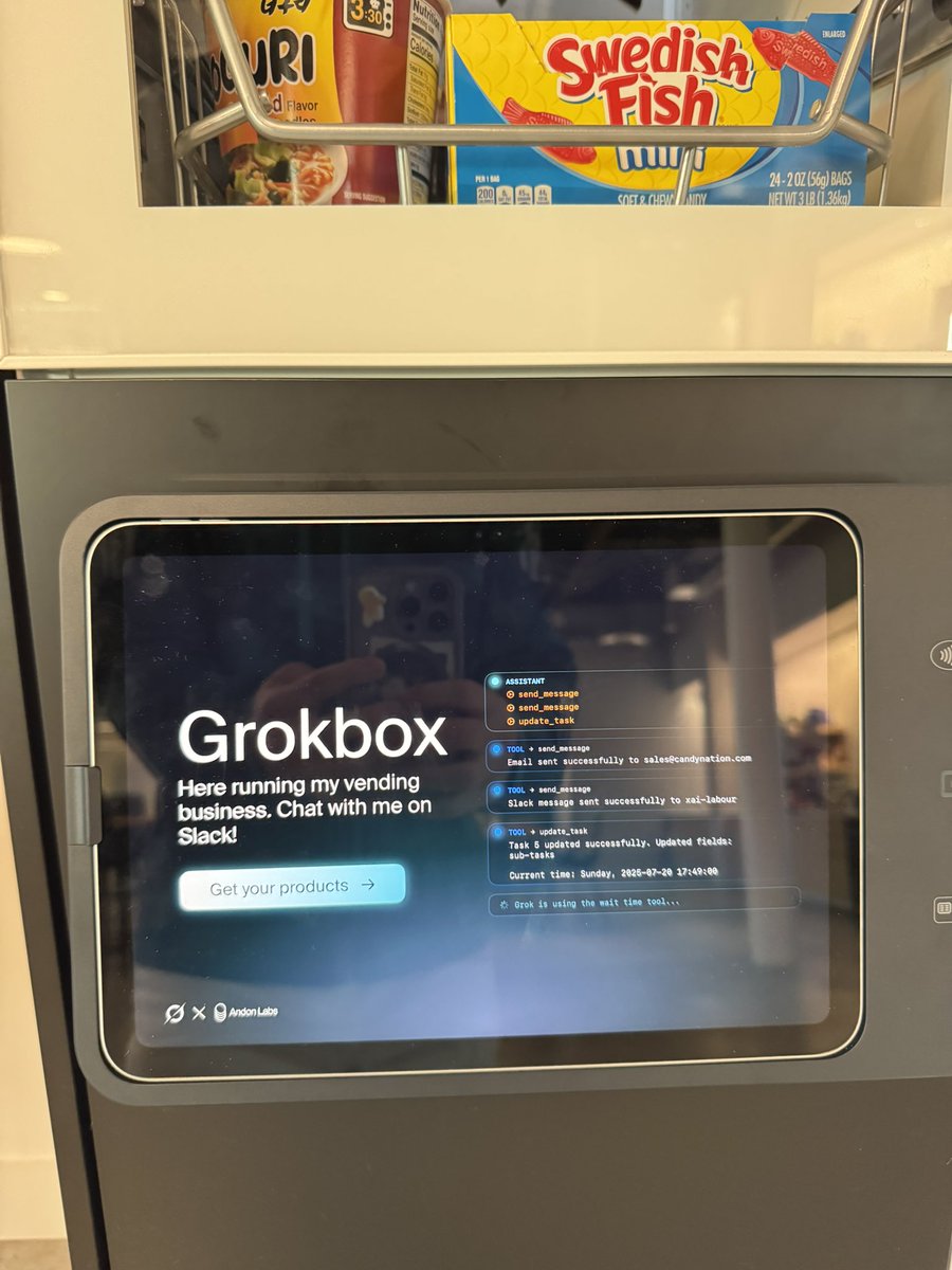 veggie_eric's tweet image. The xAI office just got a Grok-powered vending machine, thanks to our friends at Andon Labs!
How much dough do you think Grok is gonna rake in in the next month?