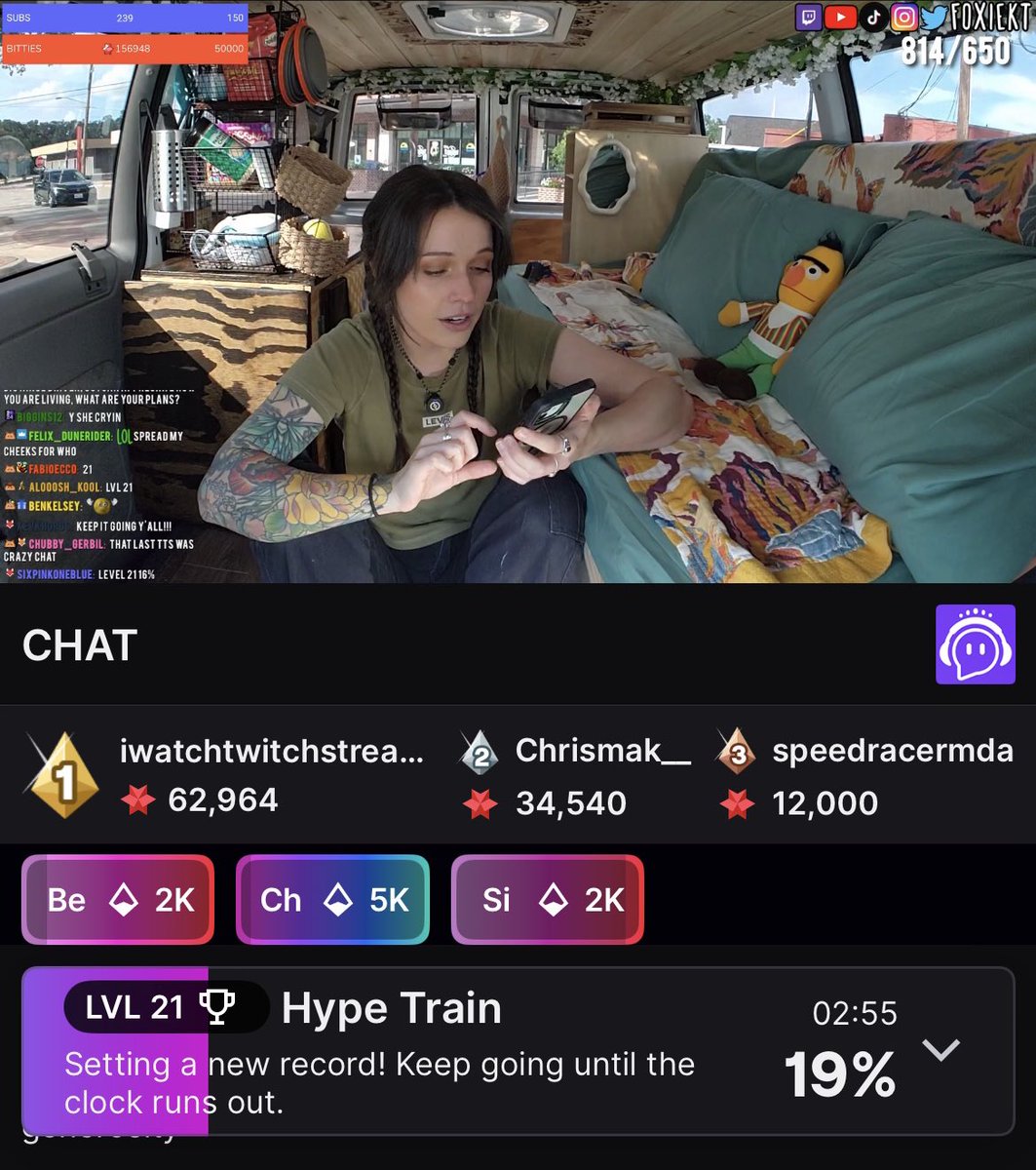 FoxieKT's tweet image. I’m not usually one to post about numbers, but today was extraordinary and I wanted to commemorate it. Today we hit a level 23 hype train on my twitch stream (I only got a screen shot of it at 21), and I organically reached 601 ccv with no raids.
Sharing my van build journey…