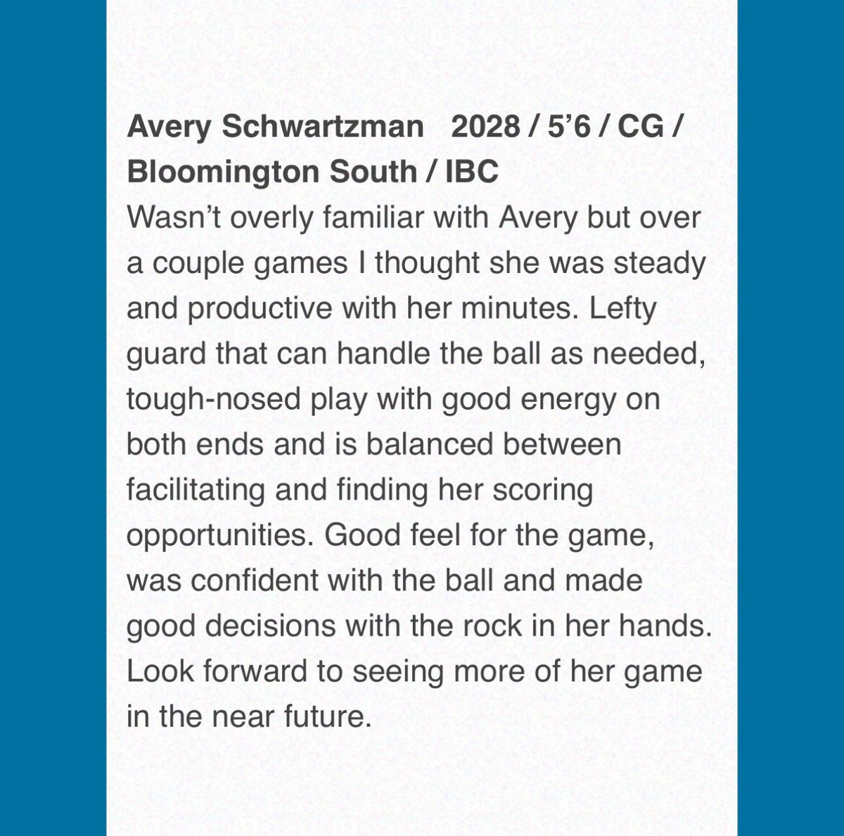 thank you <a href="/coachbeckett/">IGBRR Hoops</a> for the kind words and support! I can’t wait for my upcoming school season with <a href="/BHSSPanthersGBB/">Bloomington South Panthers Girls Basketball</a>