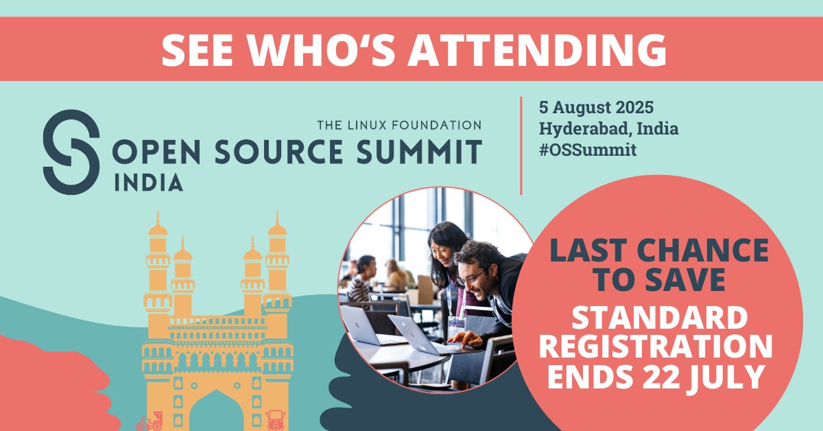 linuxfoundation's tweet image. 🌟 Standard Registration Ends 22 July! Join us in Hyderabad 5 August for Open Source Summit India. Industry leaders from Amazon, Google, Microsoft, Red Hat, NVIDIA & more are attending: hubs.la/Q03xTvwm0
Register now: hubs.la/Q03xTVpB0