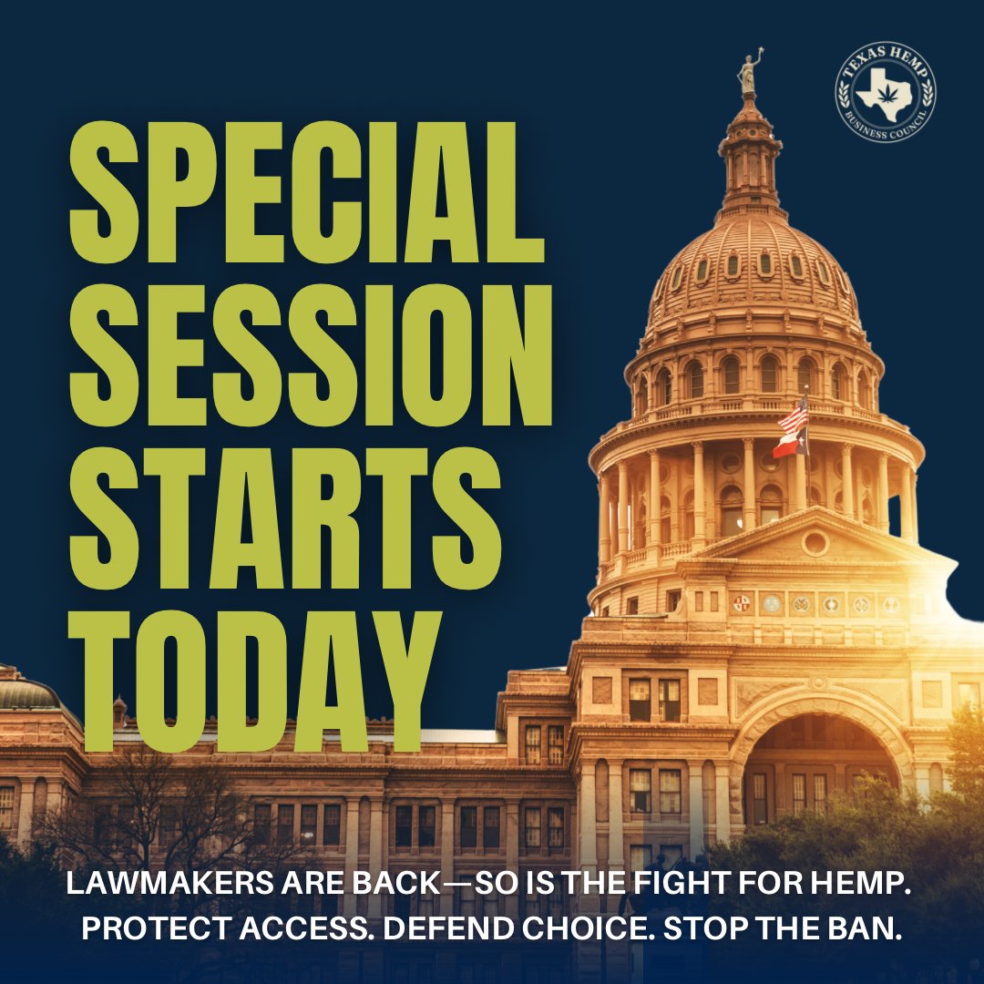 TexasHempBiz's tweet image. 📍The Special Session starts TODAY
Hemp is back on the agenda—and lawmakers need to hear from the people they represent.
Show up. Speak out. Stay loud.
📲 Contact your rep: texashempbusinesscouncil.com/zip/
#TexasHemp #TXLege #VetoSB3 #TXHempPolicy