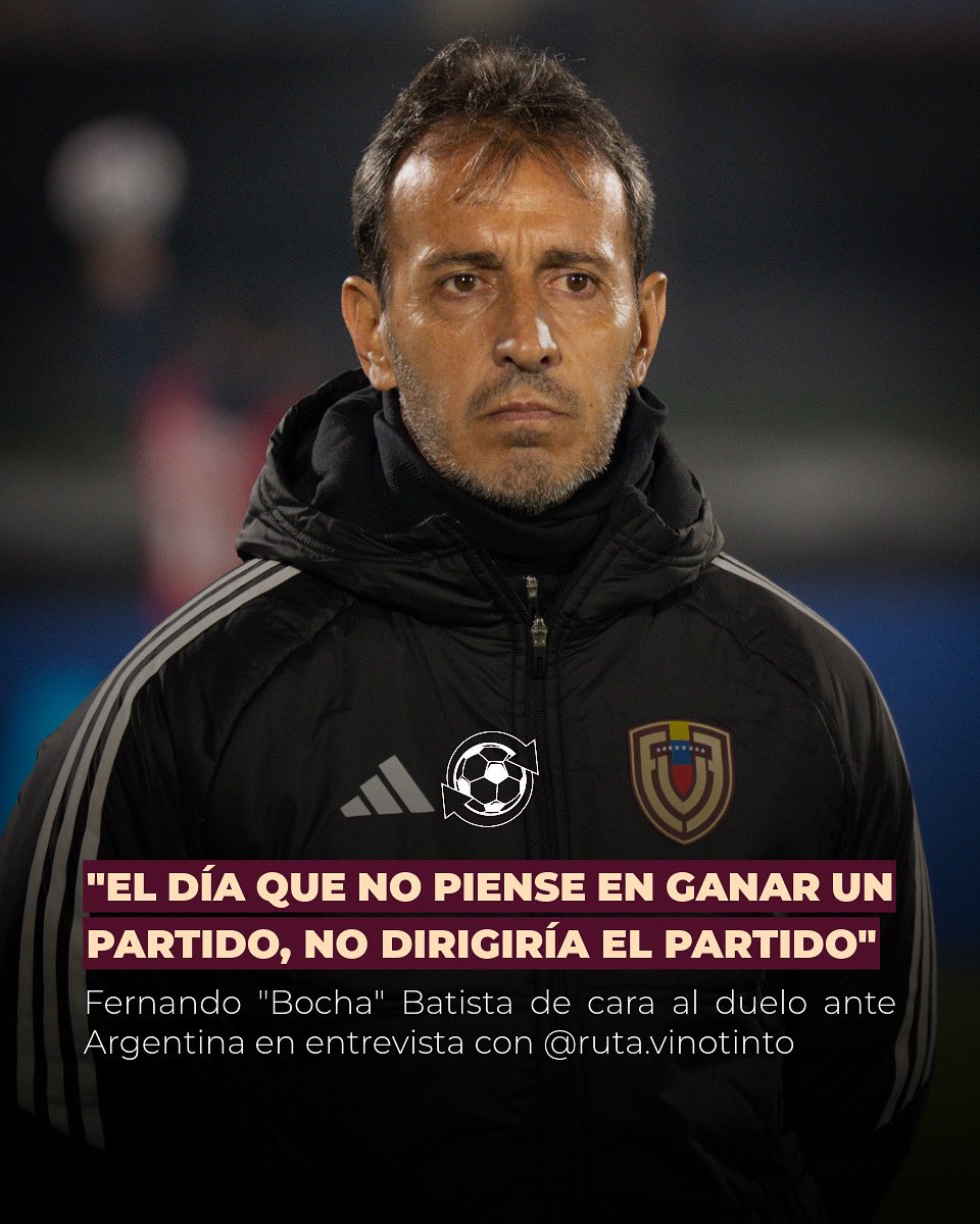F5 Vinotinto (@f5vinotinto) on Twitter photo 🇻🇪🗣️ El “Bocha” confía en La Vinotinto: “El día que no piense en ganar un partido, no dirigiría el partido”
En entrevista con <a href="/fpetrocelli/">Fernando Petrocelli</a> y <a href="/RutaVinotinto_/">Ruta Vinotinto</a>, Fernando Batista dejó claras sus intenciones de cara al duelo ante Argentina en la última doble fecha FIFA de 🇻🇪🗣️ El “Bocha” confía en La Vinotinto: “El día que no piense en ganar un partido, no dirigiría el partido”
En entrevista con <a href="/fpetrocelli/">Fernando Petrocelli</a> y <a href="/RutaVinotinto_/">Ruta Vinotinto</a>, Fernando Batista dejó claras sus intenciones de cara al duelo ante Argentina en la última doble fecha FIFA de