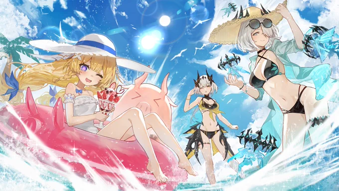 海の日ということでサイキ、レベッカ、トリュフ&amp;ヘーゼルナッツの水着姿描かせていただきました!リリースが待ち遠しい! #海の日 #DNAUGC #DuetNightAbyss #デュエットナイトアビス #듀엣나이트어비스 #二重螺旋