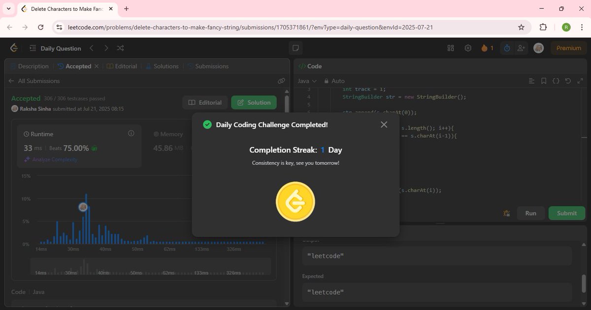 rakshasinha__'s tweet image. Day 13 of #200DaysOfCode
-> Today's Progress: #Java
• delete characters to make fancy string
• check divisibility by digit sum and product
#LearnInPublic #DSA