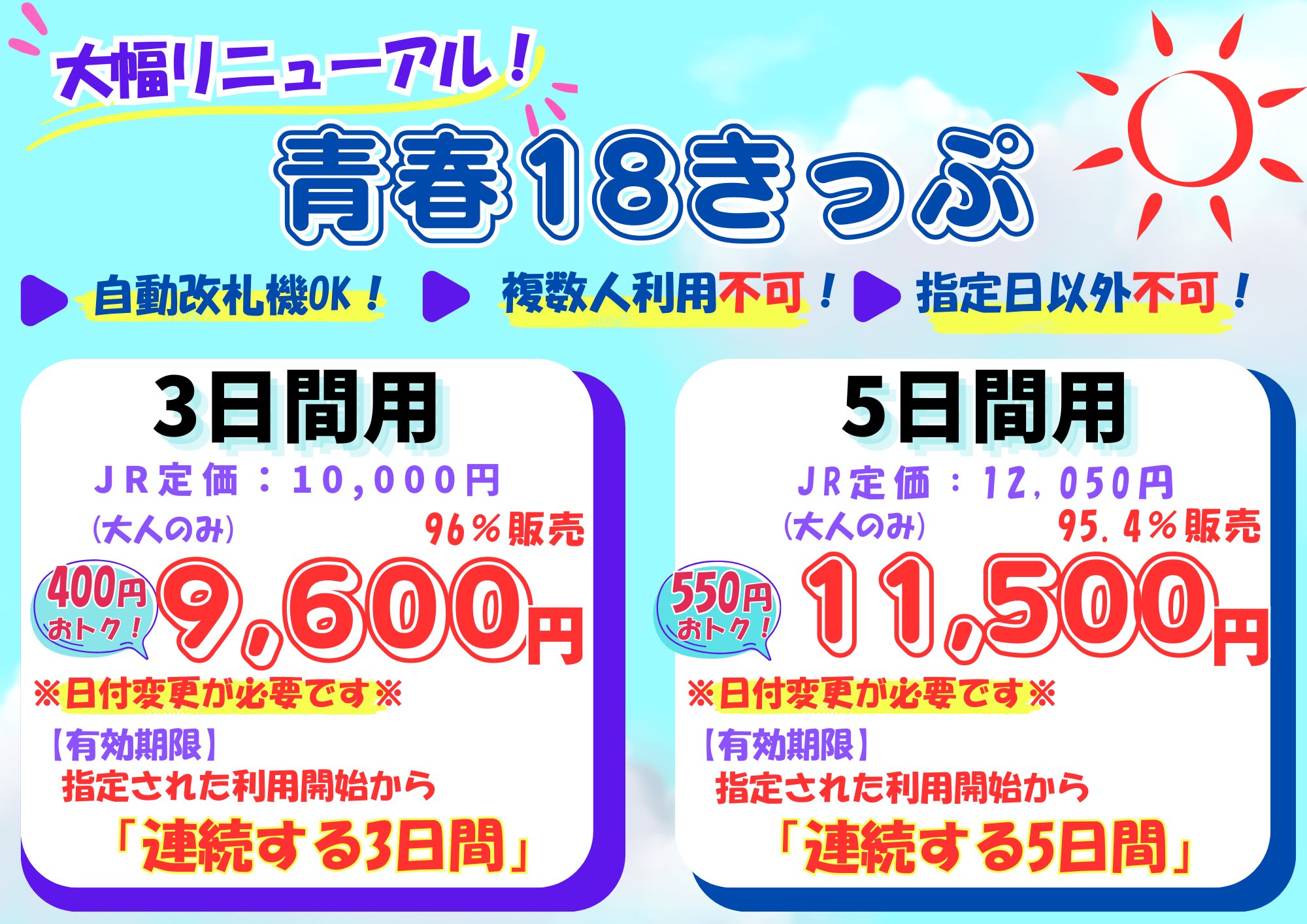 青春18きっぷ 4回分 青春18きっぷ 残り4回分