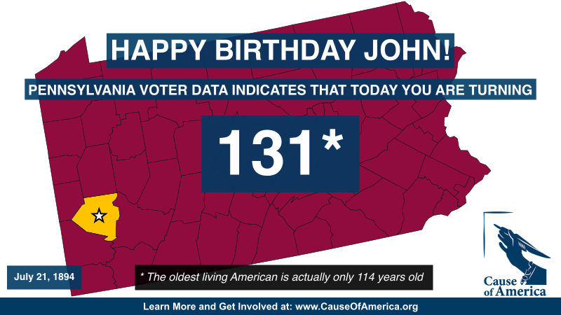 Born July 21, 1894.
Still listed as an active voter in Allegheny County.

That makes him:
- Older than sliced bread 🍞
- Still not removed from the rolls 🗳️
- Probably not around to cast a ballot… but who knows?

🎁 Celebrate by helping us expose the mess:
🔗