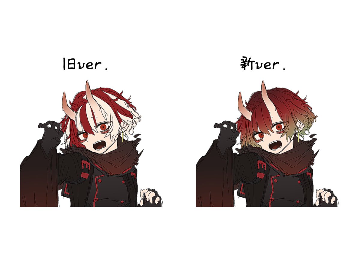 ginjaeru2's tweet image. 髪色を変えた理由は和風にしたかったのが一つ、あとは旧髪型は色の境界線が決まらず毎回描くのが大変だったためです。旧ver. が好きだった人は申し訳ございません。