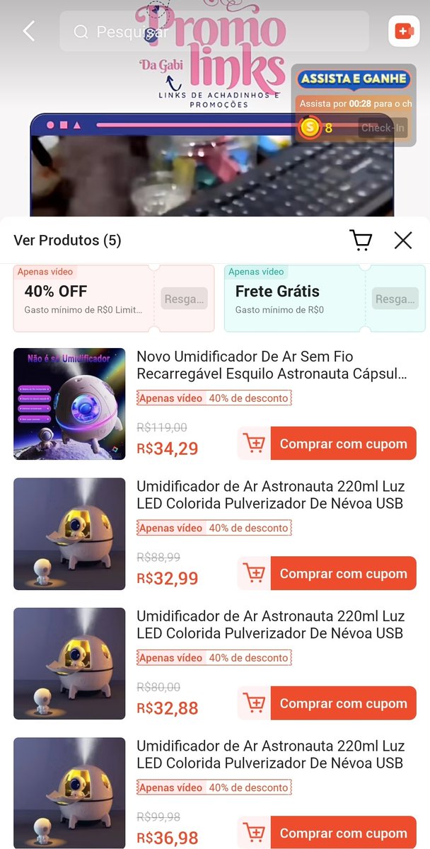 promolinksdagab's tweet photo. [🚨] SHOPEE VIDEO | ESQUENTA 8.8 

🛍 Humidificador de Ar com Led - Mini Astronauta

🎟 40% OFF Sem Mínimo Limitado a R$10 (ACABA EM 23H, CORRE)

⚠️ Os preços na imagem são sem a aplicação do cupom, com o cupom fica mais barato!

➡️ COMPRE AQUI: https://t.co/dBLn4Ib8zx https://t.co/KvsBOmkpyU