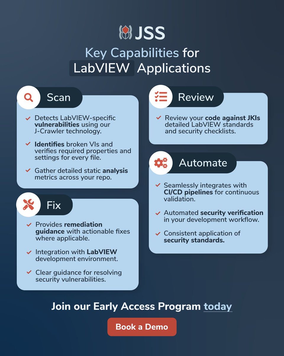 jkisoftware's tweet image. Why JKI Security Suite Now?

Recent cybersecurity directives have ended temporary exemptions for LabVIEW applications. Organizations must now demonstrate robust security measures for all software components.

👉 Join Early Access Program : jki.net/jki-security-s…