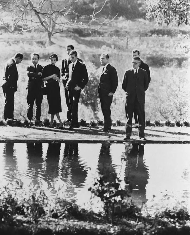 rogue's tweet image. Yves Saint Laurent attending the funeral of his mentor, Christian Dior (1957)