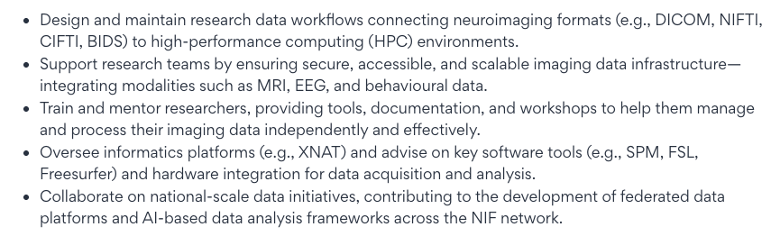 DrBreaky's tweet image. New 2 year position as an Imaging Data Infrastructure Specialist
Located a the Hunter Medical Research Institute (HMRI) & the University of Newcastle (UoN), in partnership with the National Imaging Facility (NIF),
Apply here: seek.com.au/job/85537666