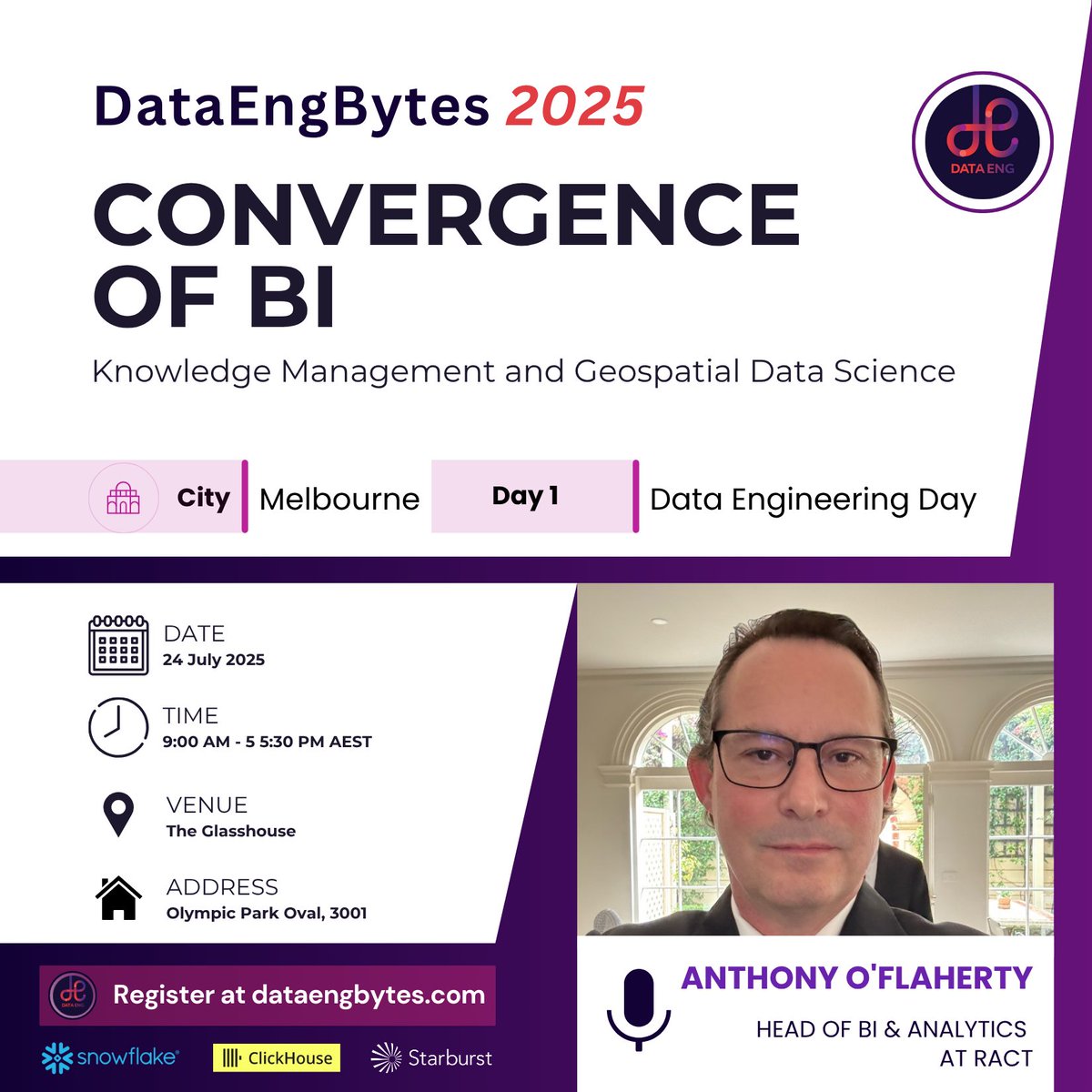 Now sharing the sessions for Pre and Post Lunch of Day 1 – Track 1 at #deb25 Melbourne. Make sure you take notes and plan which ones you’d like to join, some great talks in the mix!

dataengbytes.com/melbourne
