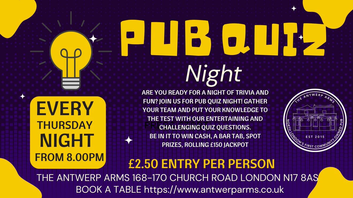 AntwerpArmsAsoc's tweet image. What's on at The Antwerp this week?
Tues
Spins and Needles 7.30
Weds
Irish Folk music 7.30
Thurs
Pub Quiz - 7:30pm for 8pm start.
Fri
DJ Flip & Junior Dan
Sat
Imagine Dragons pre and post concert drinks
Sunday
Salsa with Anita 6-8.00pm
#northlondonpub #livemusic #art