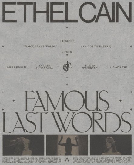 ethelcaindata's tweet image. 2 years ago today, Ethel Cain released, “Famous Last Words (An Ode to Eaters).”