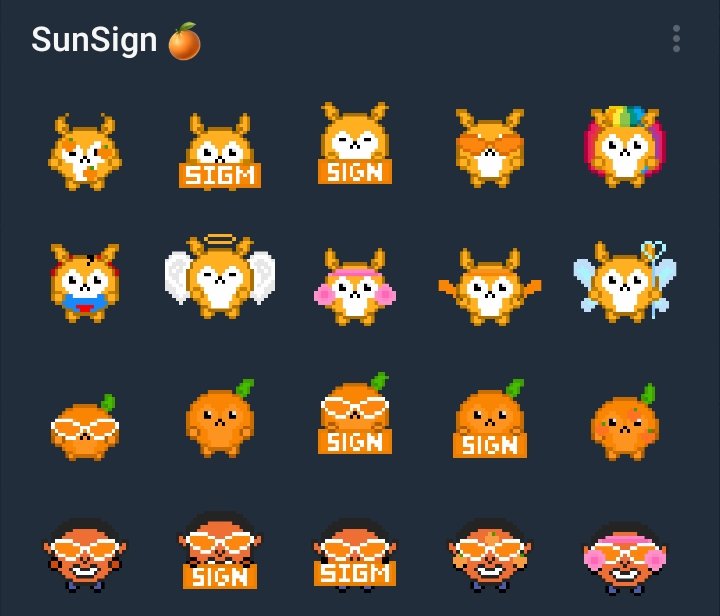 Updated the animated stickers!
There are now 20 of them including SunSign as an Orange &amp; Sign Daddy 🧡

Free for everyone! 
t.me/addstickers/Su…