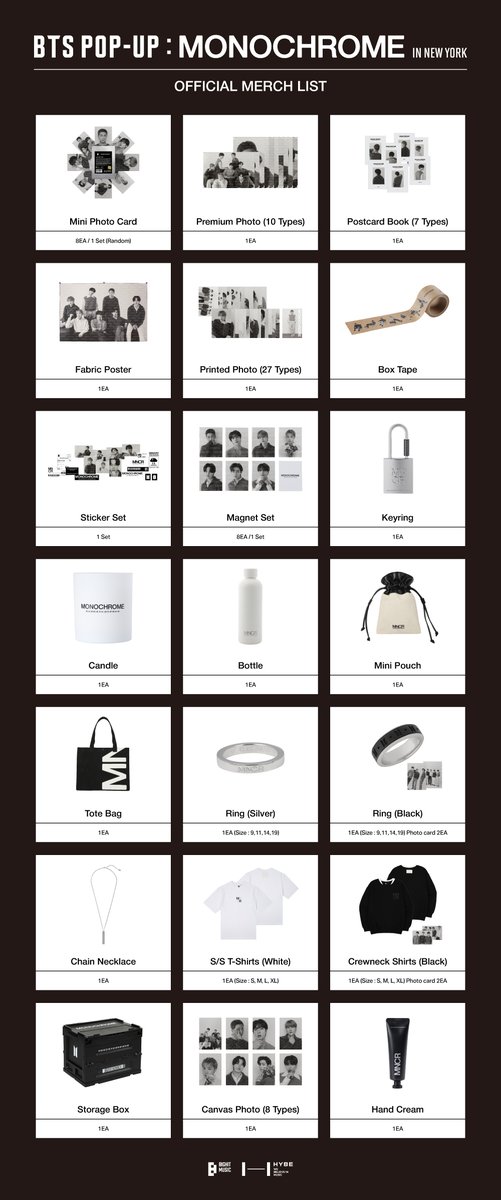 BTS POP-UP : MONOCHROME in NEW YORK 📢MERCH LIST Black & white