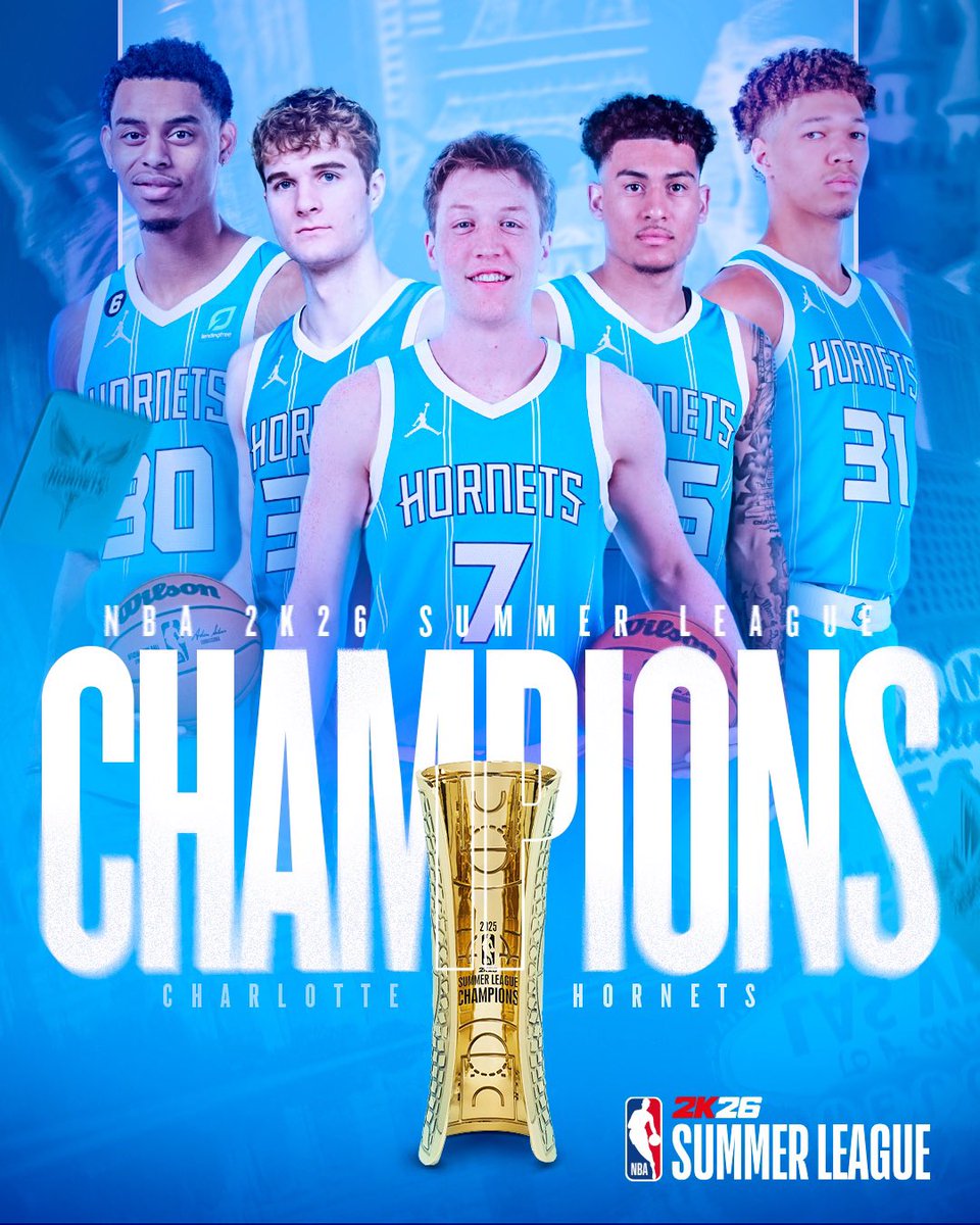 NBASummerLeague's tweet image. HISTORY MADE βοΈ
The @hornets are your 2025 #NBA2KSummerLeague Champions β for the first time ever ππ
Buzz City showed OUT in Vegas π.
