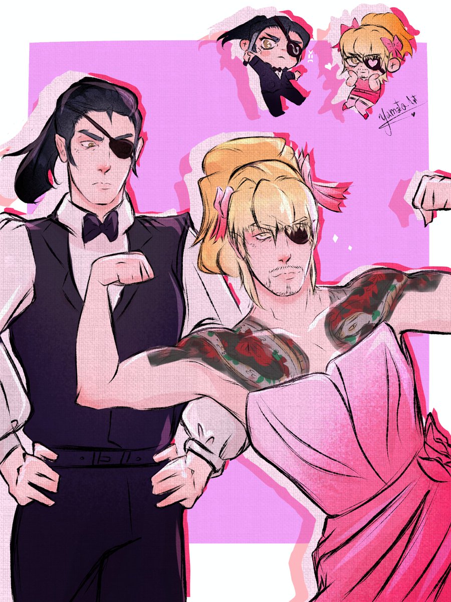 yamat0_art's tweet image. Majima Goro And Queen Goromi Chan ✨🩷🪄🥴
I would have to learn to make clean lineart but I think this is already my style 🐻❄️😵💫 #majimagoro #majima #goromi #yamatoart #fanart