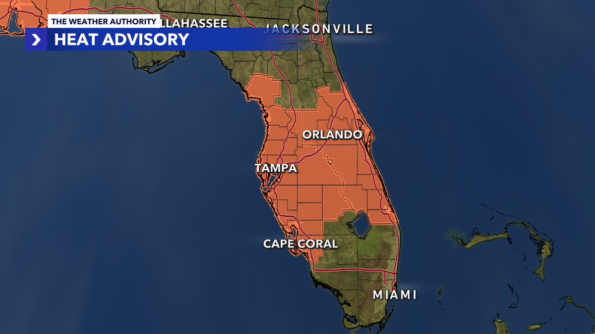 MattDevittWX's tweet image. *HEAT ADVISORY* issued for Hillsborough, Pinellas, Lee, Polk, Sarasota, Pasco, Manatee, Charlotte, Hernando, Citrus, Sumter, Highlands, Levy, Hardee, DeSoto County until 7/21 6:00PM. Heat index and feels like temperatures over 105°.
