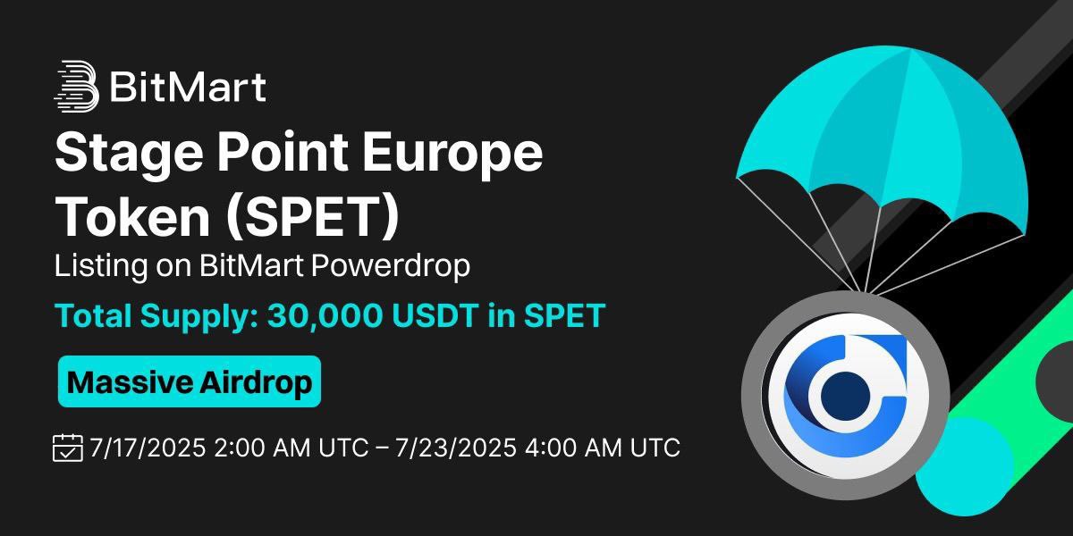 crypto_vibes21's tweet photo. 🚨 Big Drop Alert!

Stage Point Europe Token ($SPET) @StagePointEU is landing on @BitMartExchange Powerdrop, giving away 30,000 USDT in SPET 🔥

Earn tickets &amp; win BIG! You don’t want to miss this one! 💥

🚀 Join now: https://t.co/eyU6cyPqh0

#BitMart #CryptoGiveaway #SPET https://t.co/Hq1U4UghKA