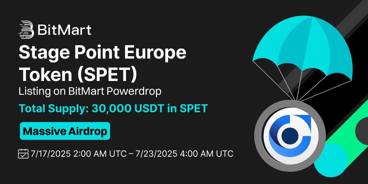 TheCryptooGuru's tweet photo. 🚨 Big Drop Alert!

Stage Point Europe Token ($SPET) @StagePointEU is landing on @BitMartExchange Powerdrop, giving away 30,000 USDT in SPET 🔥

Earn tickets &amp; win BIG! You don’t want to miss this one! 💥

🚀 Join now: https://t.co/D7jRdBN63C

#BitMart #CryptoGiveaway #SPET https://t.co/WacCmj6PXB