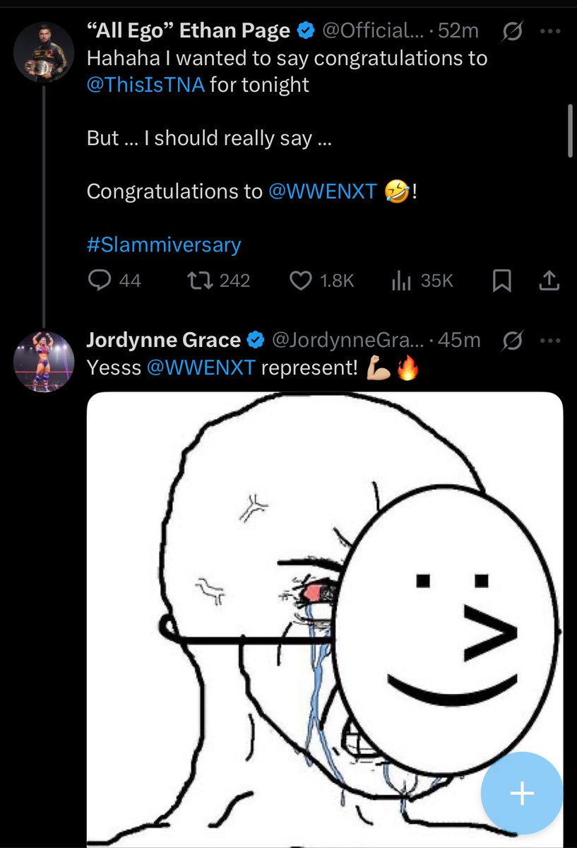 JStarr02's tweet image. Remember that invasion angle? With WCW and ECW? And it wasn’t that great? But was fun?
I think we are about to get the rejuvenated version. Better with the ultimate payoff that leads to a TNA TV deal.
#TNASlammiversary #TNAiMPACT #WWENXT