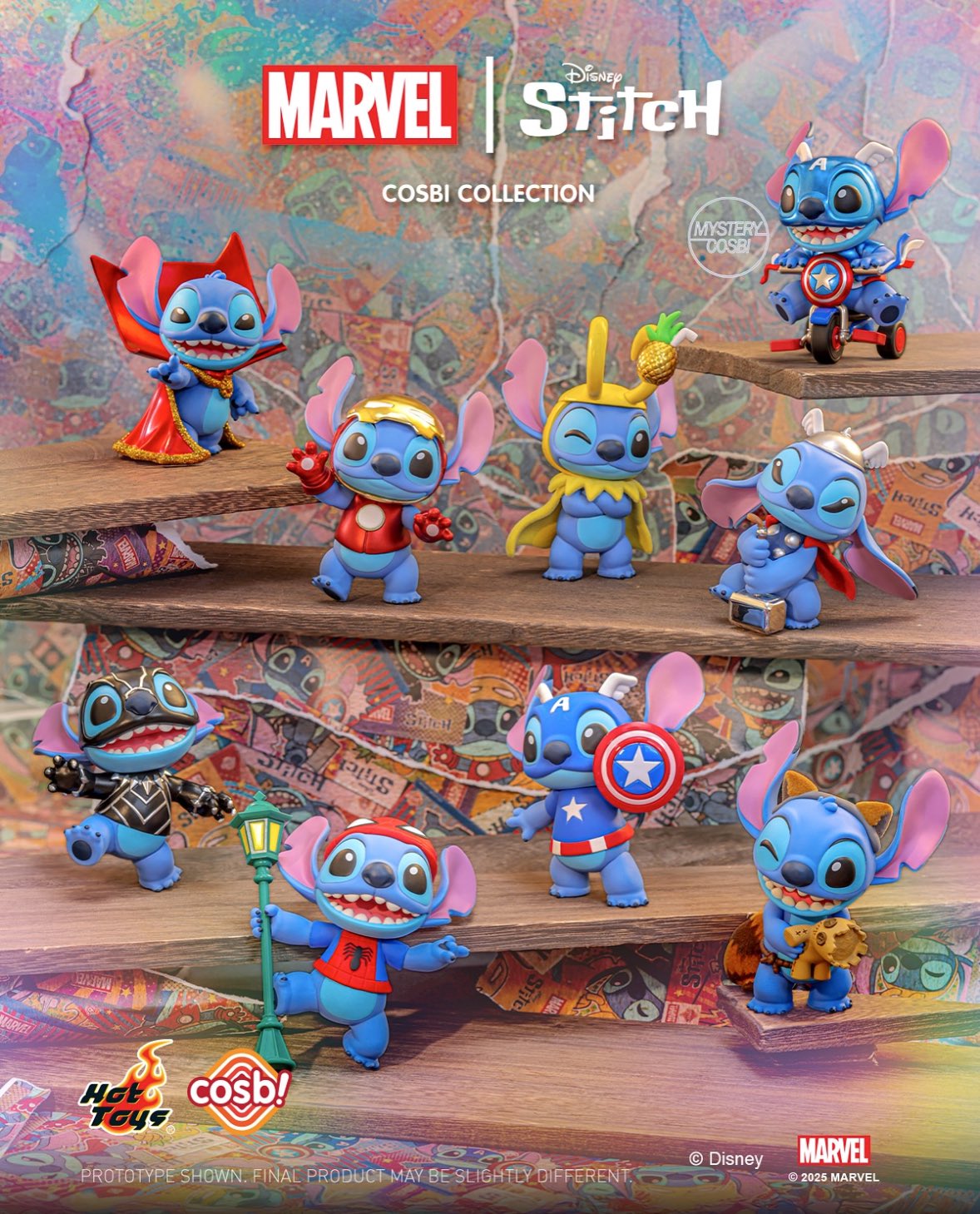 アメコミ Marvel Stitch as Captain America MYSTER cosbi Stitch x Marvel Plush Pendant Blind Box Series