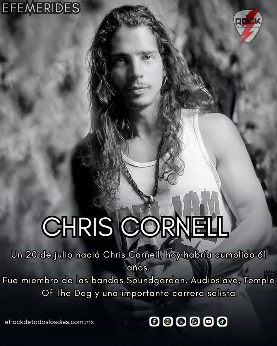 🎤 Chris Cornell: Una Voz Inmortal del Rock
📅 20 de julio de 1964 – 18 de mayo de 2017

Hoy celebramos el nacimiento de Christopher John Boyle Cornell, una de las voces más potentes y memorables en la historia del rock.