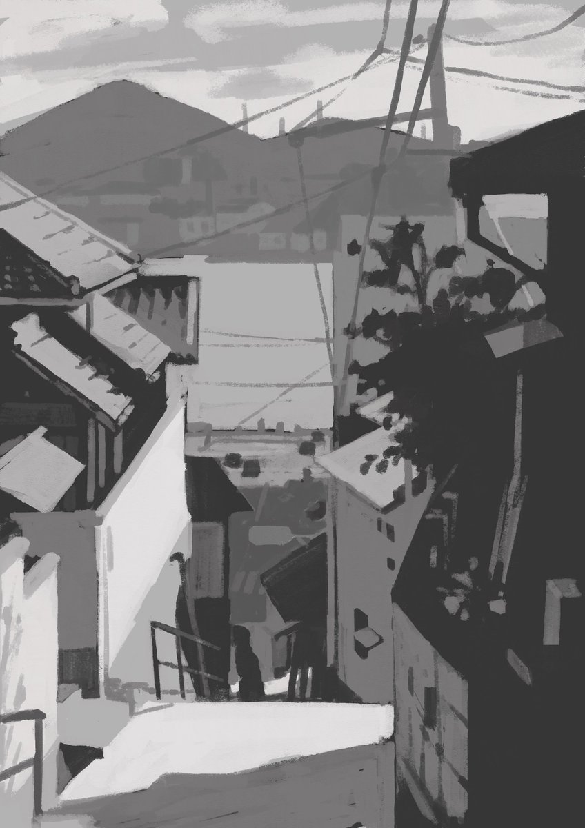 kubo_manami_'s tweet image. 街並みの練習その3
近・中・遠のうち多分中の景色が苦手っぽい。