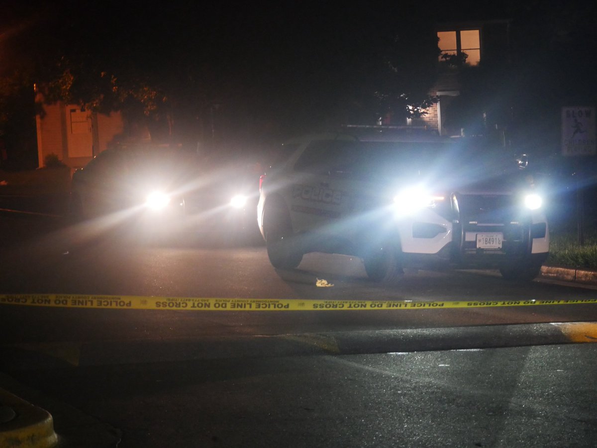DCNewsLive's tweet image. Montgomery County Police investigating a reported shots fired incident on Castle Terrace around midnight. Ambulance just left without a patient; no injuries reported. Nearby roads closed for evidence collection; details limited… #MoCo