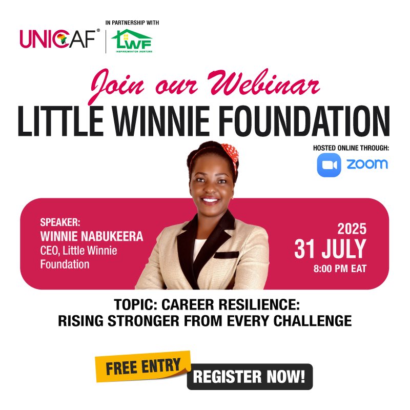 LittleWinnieFo2's tweet image. Our CEO Ms @Nabukeerawinni4 will be speaking at this webinar Organized by @UnicafUni in partnership with LWF.
Topic :Career Resilience -Rising stronger from every challenge.
Registration link :
us06web.zoom.us/webinar/regist…
Webinar for all Healthcare professionals etc !See you soon