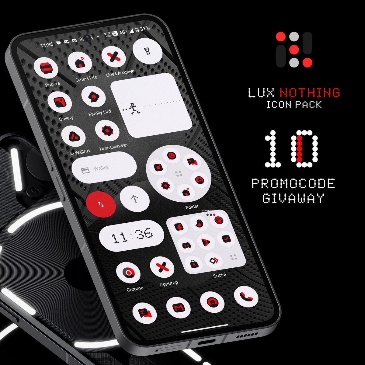 #Giveaway
Giving away 10 promo codes of Nothing Icon Pack : LuX.

Link: play.google.com/store/apps/det… (Get it now, it's on discount for very limited time)

Giveaway 10 Promo Codes
❤️ Retweet and comment to participate.  Result in 2 days.