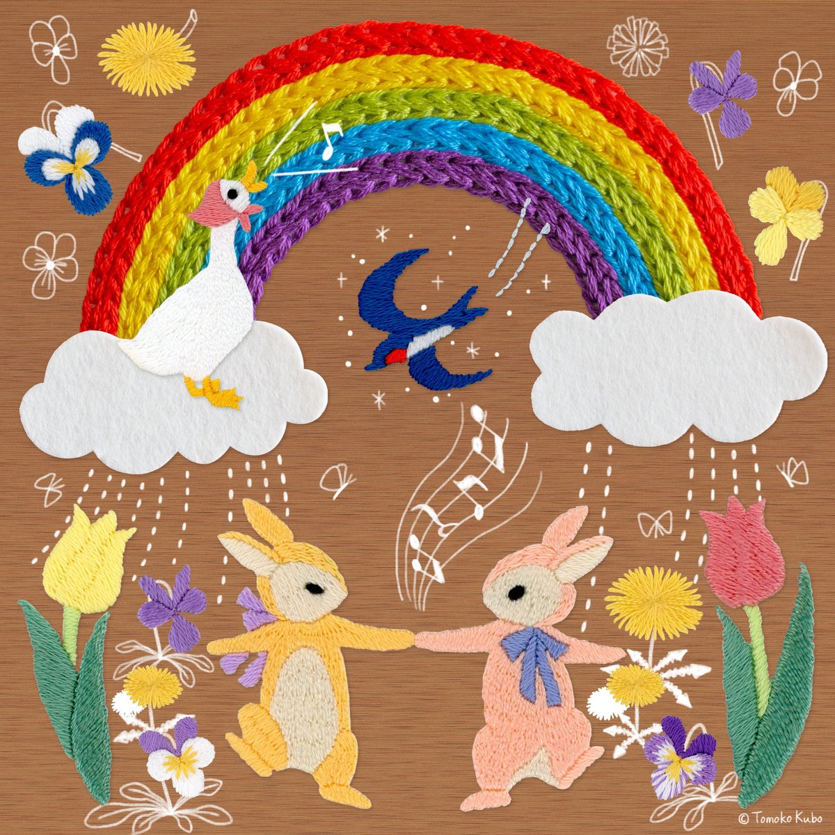 tomocco1's tweet image. 過去に作った色々な刺繍を集めて作った作品です。雲の部分はフェルトですね。虹の部分みたいに小さく作って拡大するのも可愛い
#刺繍 #刺绣 #자수 #embroidery #手刺繍 #handembroidery