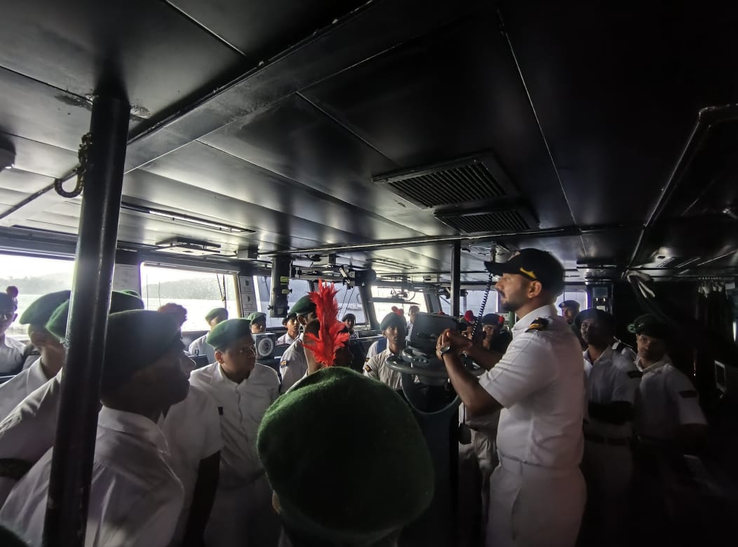 Cadets of 1 A&amp;N Naval Unit, Sri Vijayapuram, visited a Naval Ship and Floating Dock (FDN) today. They observed a dry-docked vessel and gained insights into underwater repair and maintenance operations. The visit offered a hands-on learning experience into naval engineering and