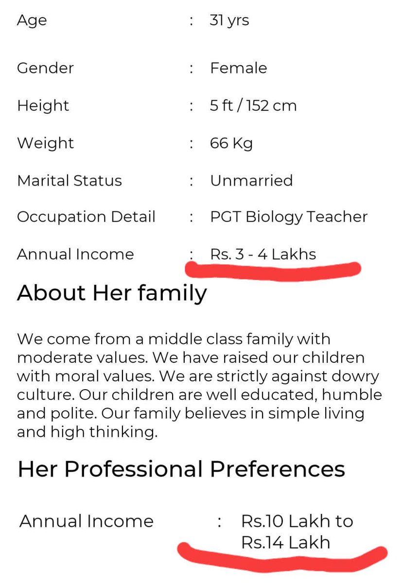 Lol 31 saal ki 5ft  buddhi with 66 kg weight 😂😂🤣 ek dum Bhains dikhti hogi Aukaat Alto ki nahi Banda chiye Scorpio wala 🤣🤣🤣 believes in simple living and high thinking lol Banda chiye 1-1.5 lac kmane wala