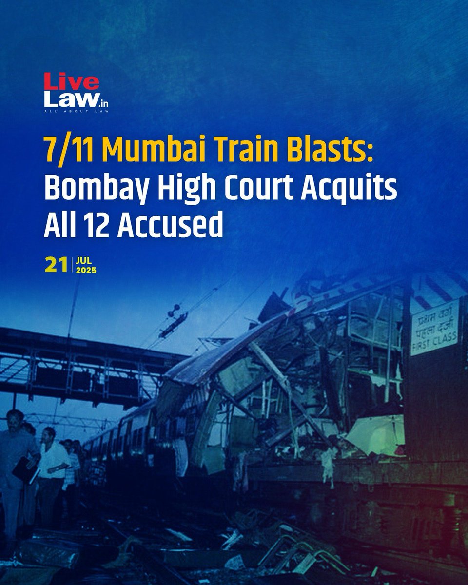 Bombay HC set aside conviction and death sentence handed over to 5 and life term to 7 accused booked for conspiring and executing bomb blasts in Mumbai's Western Railway local line.

#mumbaitrainblasts 

Read more: tinyurl.com/bdh3y7mn