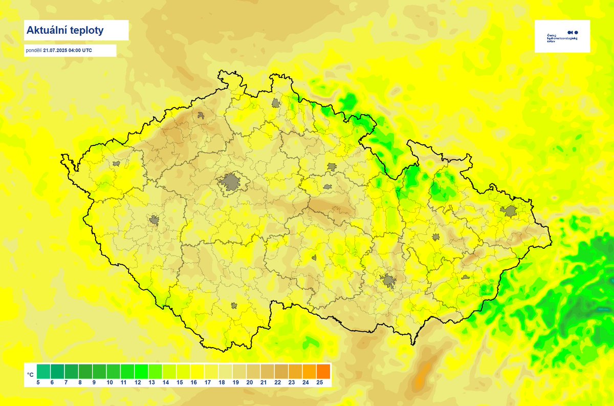 🌜🏖Zažili jsme další tropickou noc. Teploty na několika stanicích v noci neklesly pod 20 °C. Nejteplejší ráno bylo v centru Prahy a lokálně se tropická noc vyskytla i jinde v republice. Jinak se nejnižší teploty dostaly mezi 19 a 14 °C.

🌍 Od západu nás dnes přechází studená