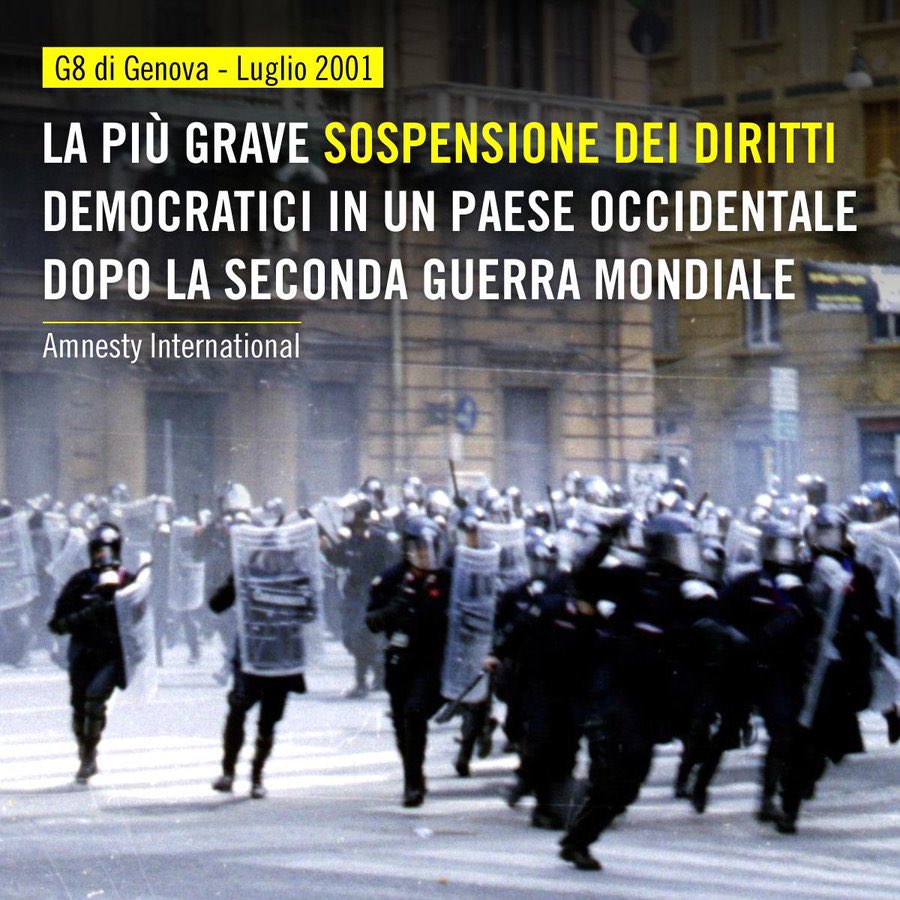 sonoclaudio's tweet image. #21Luglio
24 anni dalla "macelleria messicana".
Cit.: dal libro "Diaz" di Vincenzo Canterini, comandante del reparto Mobile di Roma, uno dei responsabili dell'irruzione alla Diaz:
"La #Diaz fu una rappresaglia scientifica alla figuraccia mondiale per le prese in giro dei black…