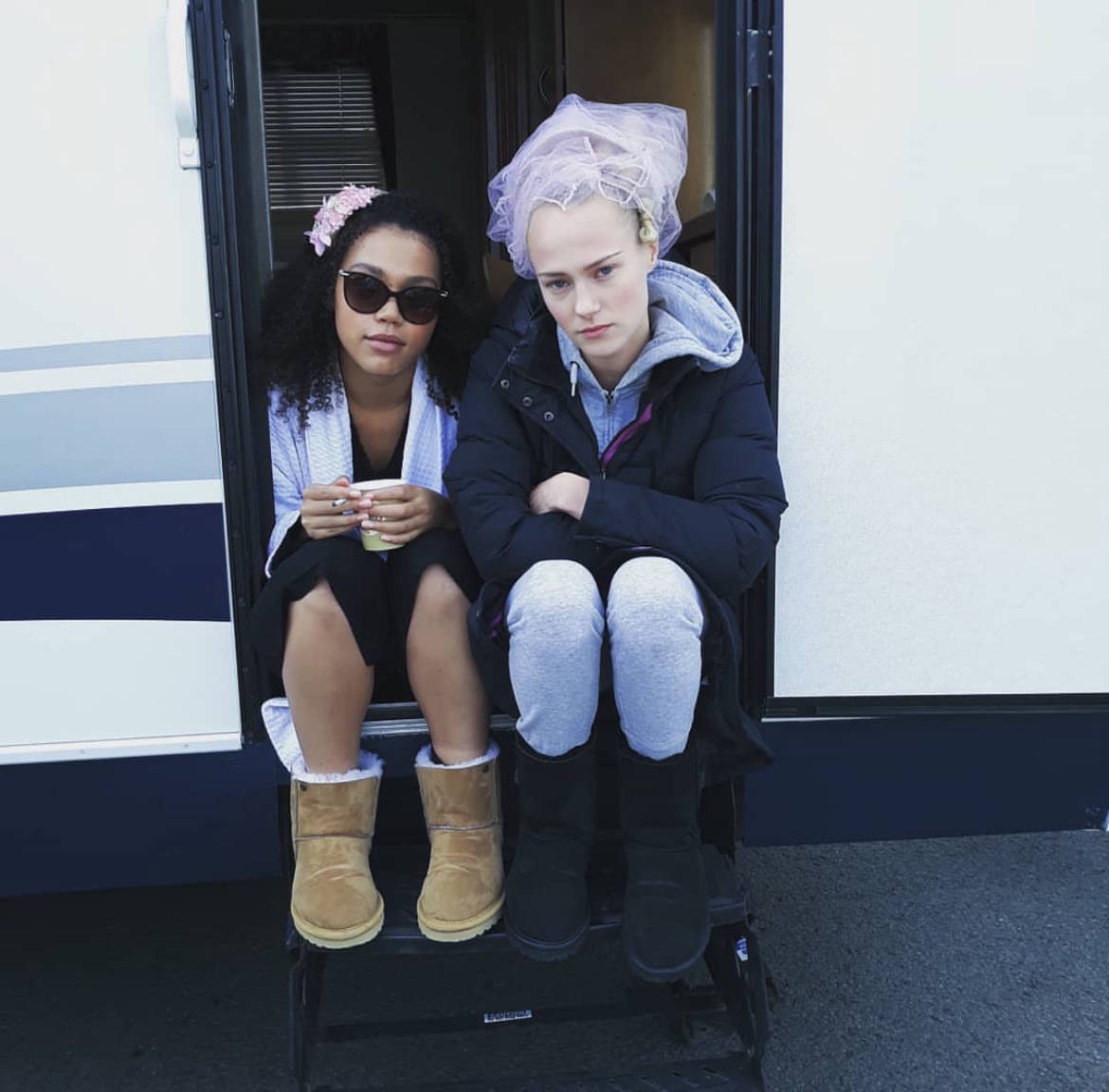 BtonArchives's tweet image. Ruby Barker and Jessica Madsen behind the scenes of #Bridgerton Season 1