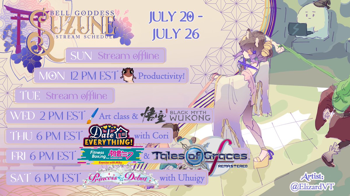 SuzuneVT's tweet image. ANOTHER WEEK OF STREAMING, ANOTHER WEEK OF WRANGLING MY FRIENDS!!! Can't wait for art class, Wukong, Date Everything, toxic yaoi, and Princess Debut!!! AAAAAAH LET'S GOOOO
Art by MY BABYGIRL @ElizardVT