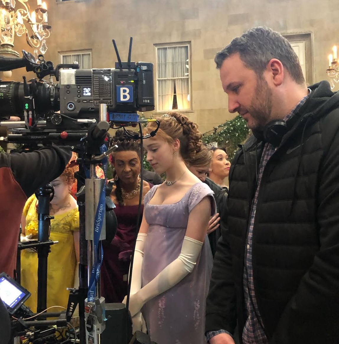 BtonArchives's tweet image. Nicola Coughlan, Adjoa Andoh, Phoebe Dynevor, and Chris Van Dusen behind the scenes of #Bridgerton Season 1