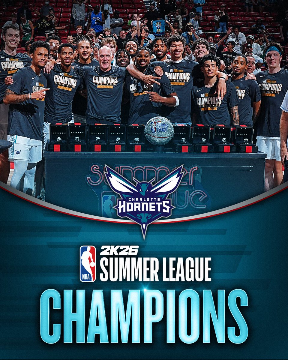 NBA's tweet image. The Charlotte Hornets are #NBA2KSummerLeague Champions!
Undefeated in Vegas 🏆