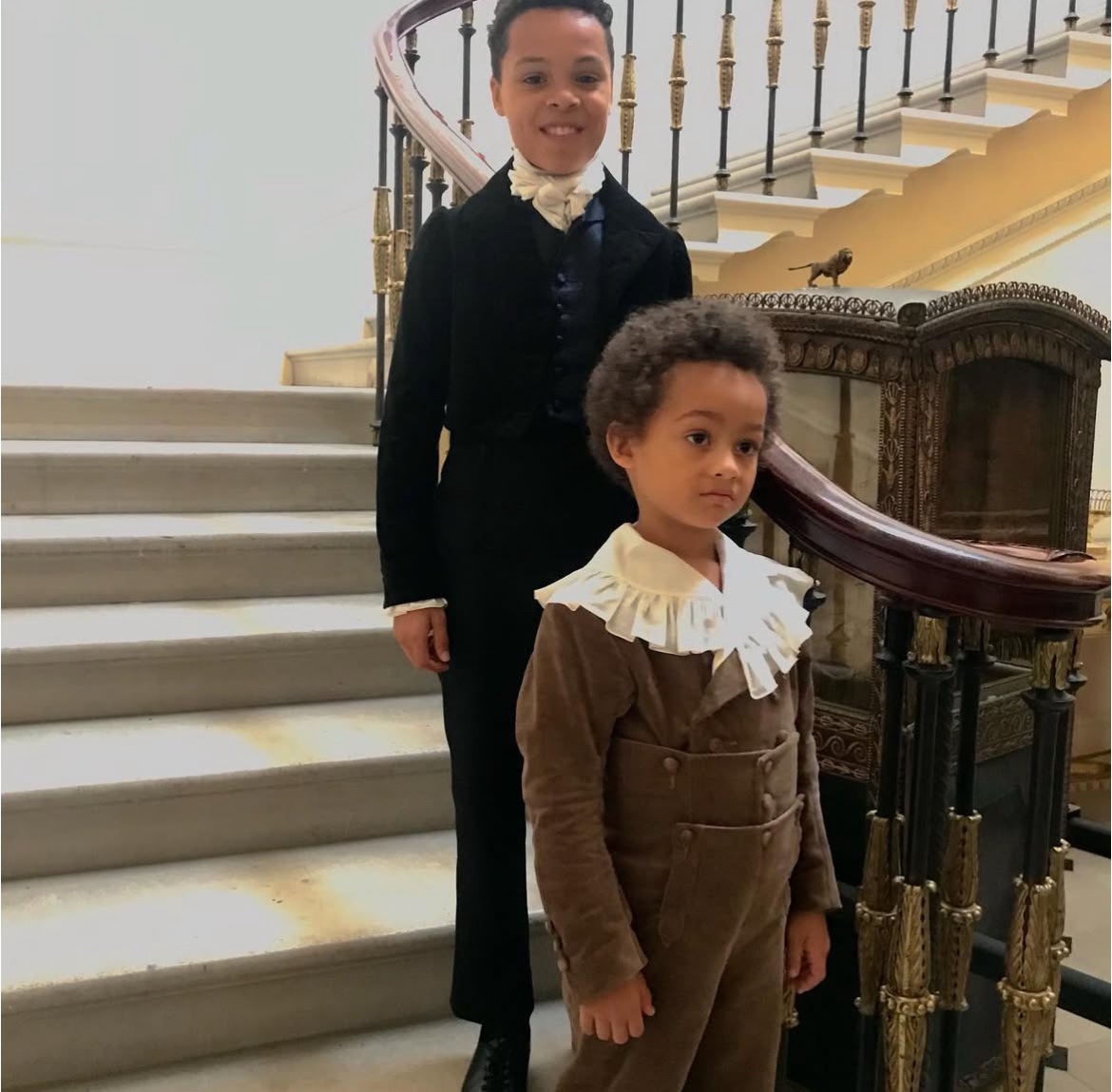 BtonArchives's tweet image. Young Simon… and even younger Simone behind the scenes of #Bridgerton Season 1