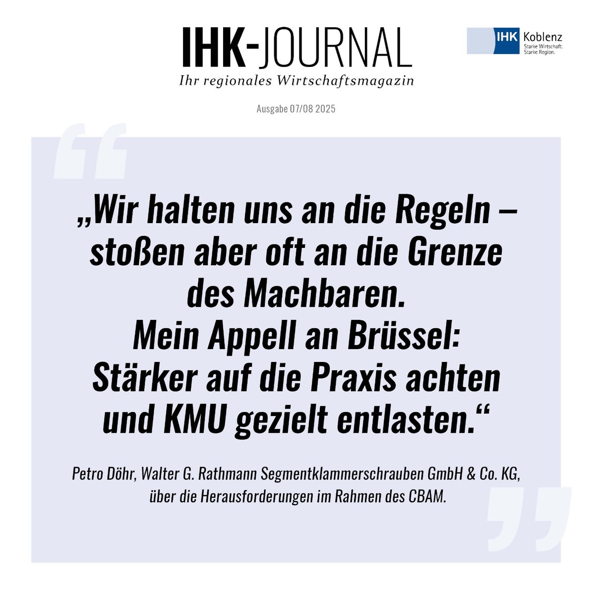 Mit diesen Worten schildert Petro Döhr, CEO der Walter G. Rathmann GmbH &amp; Co. KG, die Realität vieler Mittelständler. 
Im Interview erklärt er, warum sein Unternehmen ein CO₂-Daten-Team braucht und wie Bürokratie belastet. 
Jetzt reinlesen: 📰 bit.ly/46ADVRq