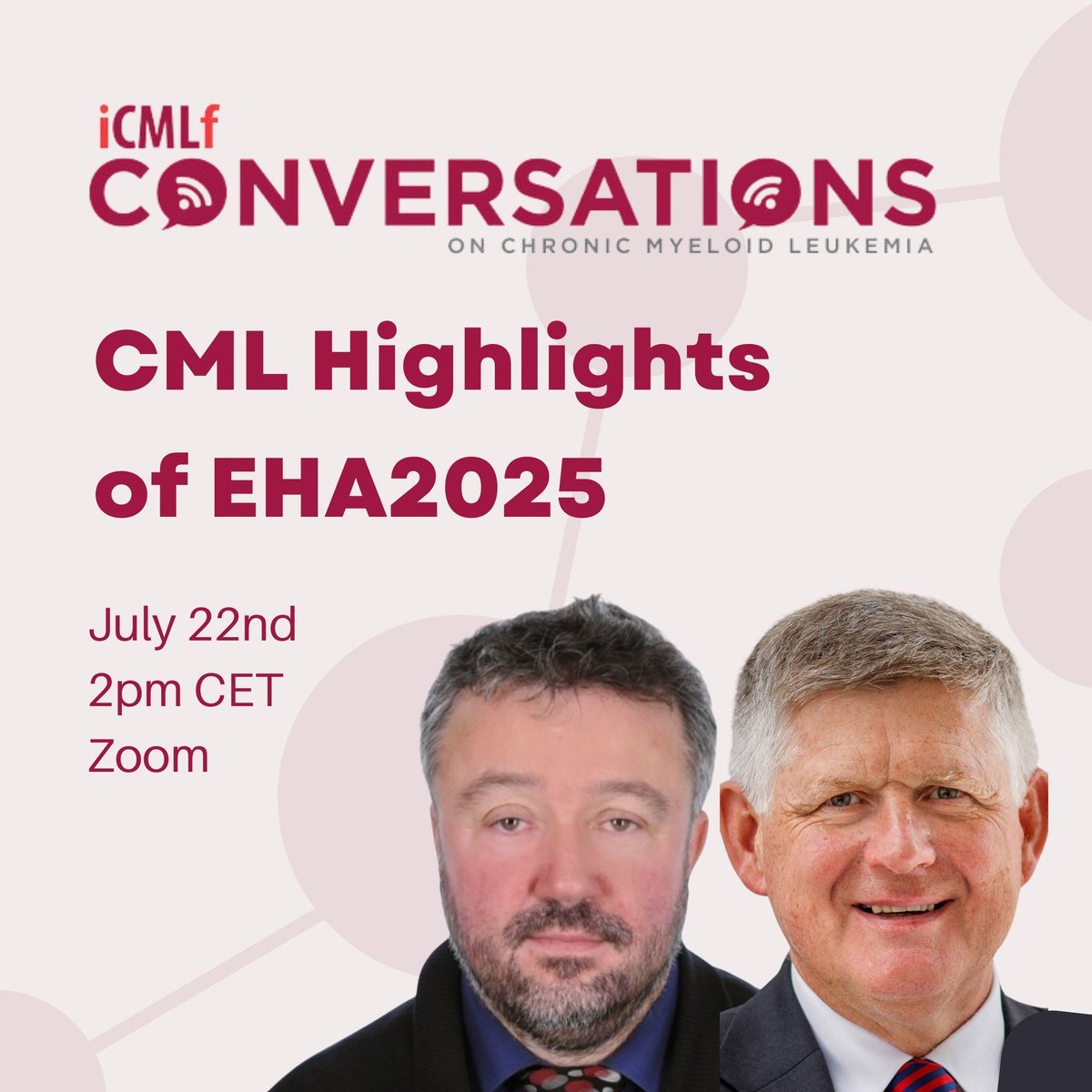 Last call for our next iCMLf conversation , taking place tomorrow!

⏰ Don’t miss out!

CML Highlights of EHA2025
🗓️ July 22 | 14:00 CEST

Prof. Tomasz Stokłosa and Prof. Andreas Hochhaus will share key insights from EHA2025.

Register now: buff.ly/WB1Swtq