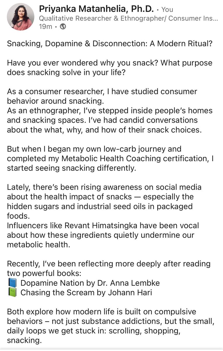 SavvyPriya's tweet image. #snacking #Dopamine #culture #addiction #lowcarb #metabolichealth