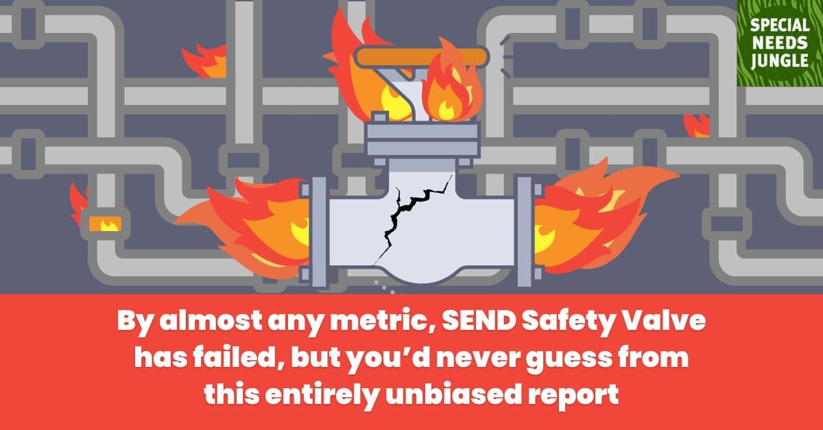 SpcialNdsJungle's tweet image. NEW POST: SNJ's @CaptainK77 🫡 was the first to bring the #SEND Safety Valve scheme to light. Today, he deconstructs a new report into this controversial programme: “By practically any metric, the Safety Valve scheme has failed to meet its objectives.” specialneedsjungle.com/send-safety-va…