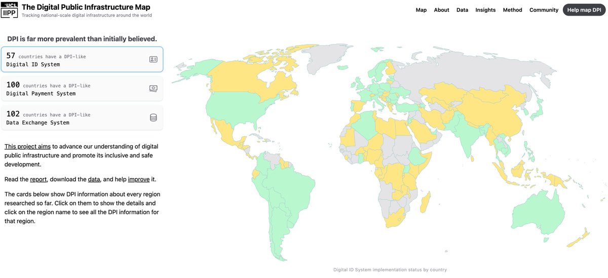 IIPP_UCL's tweet image. 🗺️ Introducing our new #DPI Map
The redesigned map offers enhanced insights into global Digital Public Infrastructure (#DPI) initiatives & ecosystems, featuring new time-stamped data & a dataset optimised for quantitative analysis.
🔗 Discover it here: dpimap.org